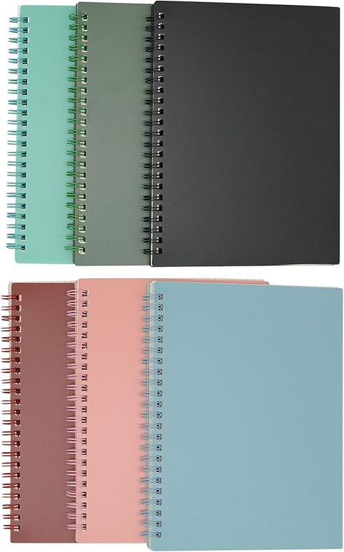 Yansanido Spiral Notebook, 6 Pcs A5 Thick Plastic Hardcover Graph Paper 6 Color 80 Sheets -160 Pages Journals for Study and Notes (6 colors, A5 5.7" x 8.3"-Grid)