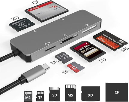 USB C XD Picture Card Reader, Type C (5Gps) High Speed TF/SD/MS/M2/XD/CF 6 in 1 Camera Card Reader, USB C XD Memory Card Reader Supports Olympus and Fujifilm XD Picture Card 1GB 2GB