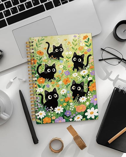 LIANHW Cute Cat Journals Notebook, Cute Notebooks for School Aesthetic, Cat Lover Gifts Notebooks for Note Taking, Cat Mom Lady Gifts for Women Journal, Black Kittens Journal 5.5x8.3 Inch