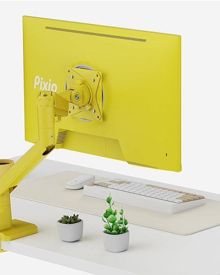 Pixio PS1S Wave Yellow Single Monitor Arm Stand Desk Mount - Fits up to 32 inches Monitors and up to 19.8lbs. VESA Compatibility and Integrated Cable Management
