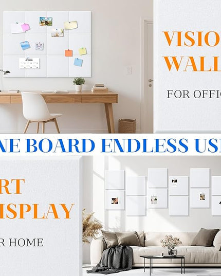 DOLLAR BOSS Large Cork Board for Wall 48" x 36" x 0.5" Bulletin Board 12 Packs Corkboard Tiles Self Adhesive Felt Wall Tiles for Office Home School, White