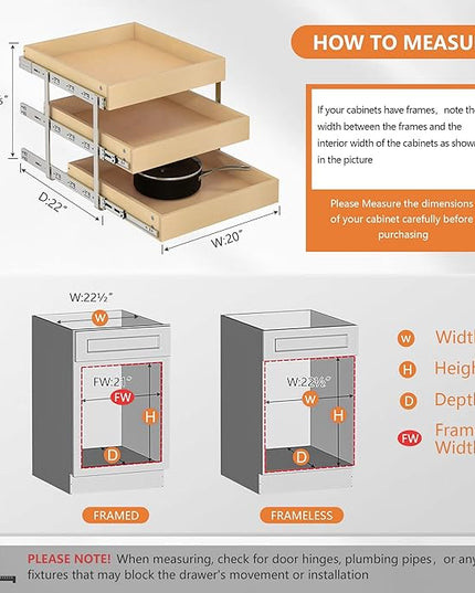 WelFurGeer 3-Tier Pull Out Cabinet Organizer with Soft Close, Heavy-Duty Slide Out Drawers for Cabinets, Pull Out Drawers for Cabinets, Bottom Mount Shelves for Kitchen, Pantry, Bathroom