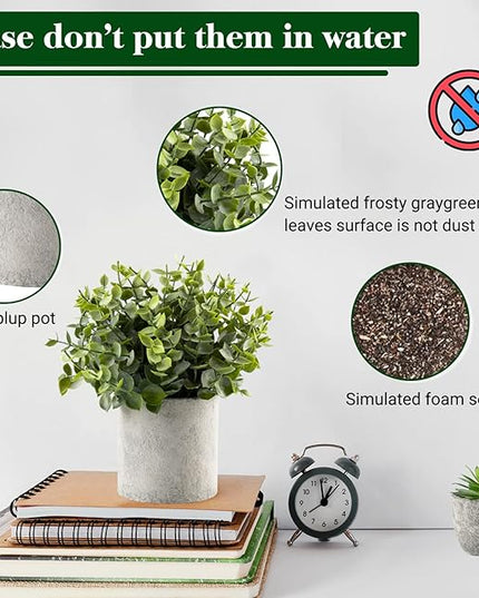 Lemonfilter 4 Pack Fake Plants, Small Eucalyptus Rosemary Succulents Artificial Mini Faux Potted Plants Fake Plant Indoor for Home Bathroom Bedroom Office Desk Desk Shelf Decor