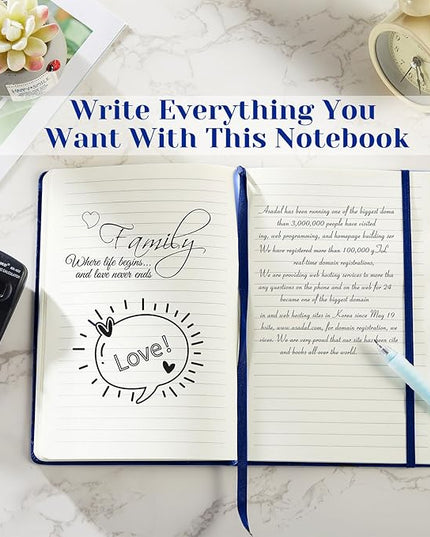 Laumoi 28 Pack PU Leather Lined Notebook Journal Bulk A5 Hardcover Notebook College Ruled 5.5 x 8.2 Inch Journal with Pen Holder for School Business Work Writing(Navy Blue,Simple)