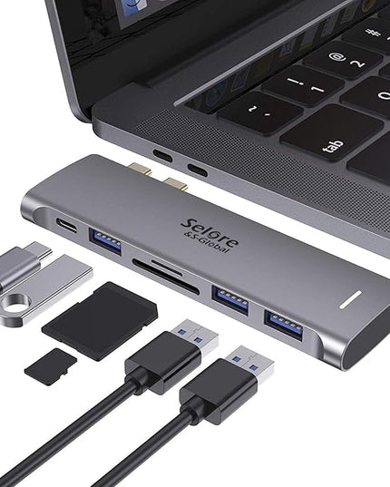 USB C Adapter for MacBook Pro/Air M1 M2 M3 2021 2020 2019 13" 15" 16", 6 in 1 USB-C Hub MacBook Pro Accessories with 3 USB 3.0 Ports,USB C to SD/TF Card Reader and 100W Thunderbolt 3 PD Port