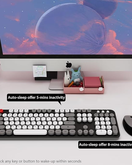 Wireless Keyboard Mouse Combo, Colorful Mouse and Keyboard Combo, 104 Keys Cute Wireless Keyboard with Number Pad for Windows, Computer, PC, Notebook, Laptop (Grey)