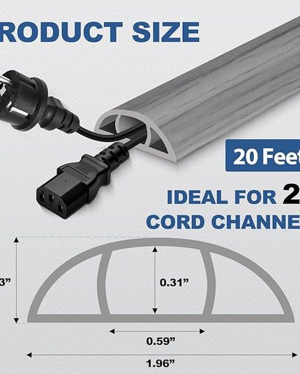 Floor Cord Cover for Wires on Floor Self Adhesive Cord Hider Floor Cable Management Wire Covers for Cords Protector Prevent Cable Trips Cord Cavity W 0.59" x H 0.31", Gray Wood, 20Ft