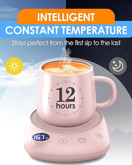 KitchekShop Coffee Mug Warmer - Fastest Heating & Highest Temperature, Coffee Cup Warmer for Desk Auto Shut Off, 4 Temp Settings & 1-12H Timer, Smart Electric Beverage Warmer for Coffee, Tea (Pink)