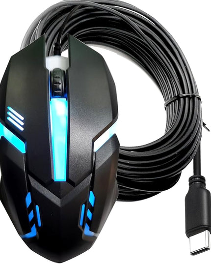 Long USB C Mouse - 20FT, High Performance Wired Mouse for Righty or Lefty Use on Windows PC, Laptop, Mac, Chromebook