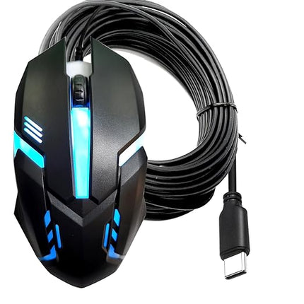 USB C 10FT Wired Mouse for Mac and Windows - 1600DPI Simple 3 Keys Wired Computer Mouse, Wired, Scroll Wheel Layout with Long Lines - Plug & Play for Laptops, PC Desktops, Laptops