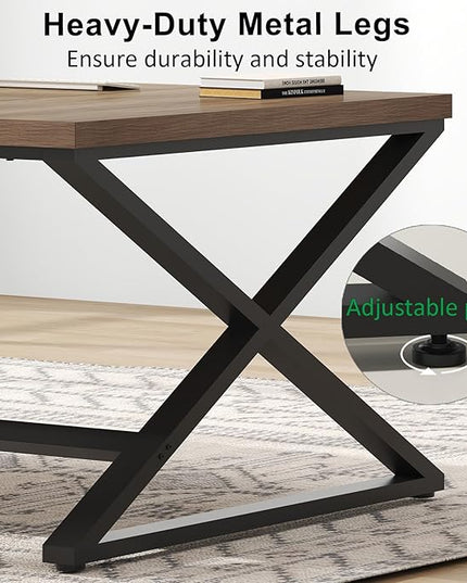 IBF Large Computer Desk, 78.7” Extra Long Home Office Desk, Wood Metal Work Desk for Study Writing, Farmhouse Simple Wide Double PC Gaming Computer Table Executive Workstation in Bedroom, Rustic Oak