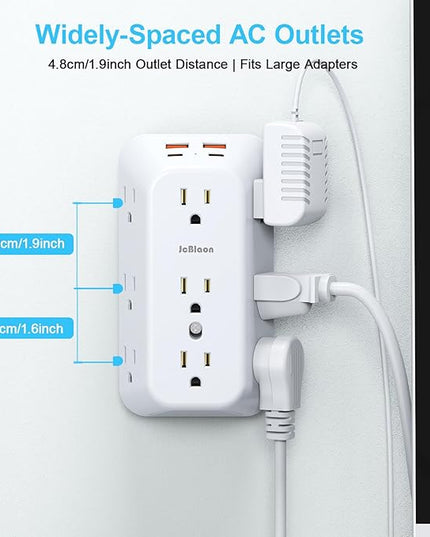 Outlet Extender Wall Charger with Multi Plug Adapter 9 AC Outlets 4 USB Charging Ports 1875W 1050J Surge Protector Power Strip Spaced Splitter for Home, Travel, Dorm Room Essentials