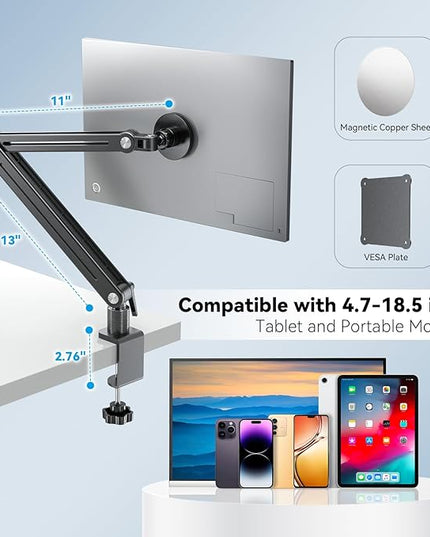 Jakeko Strong Magnetic Portable Monitor Desk Clamp - 75mm VESA Mount 4.7" 12.9" 15.6" 16" 17.3" 18.5 inch 360° Rotate Base Tablet Holder Arm JK07B1