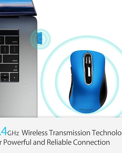 memzuoix 2.4G Portable Wireless Mouse, 1400 DPI Mobile Optical Cordless Mice with USB Receiver for Computer, Laptop, PC, Desktop, MacBook, 5 Buttons, Blue