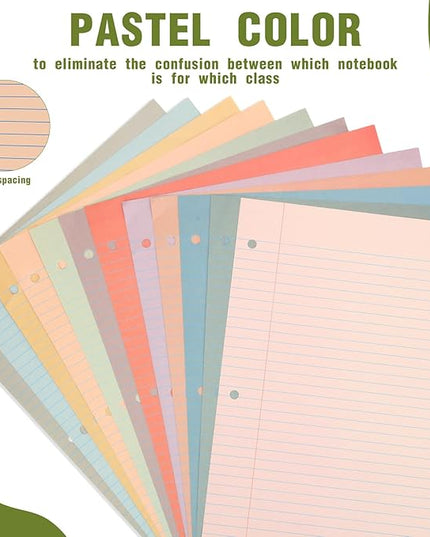 PerKoop 600 Sheets Colored Loose Leaf Paper 8.5" x 11" college ruled Lined 3 Hole Punched notebook Filler Paper for 3 Ring Binders Office School Supplies (Retro Color)