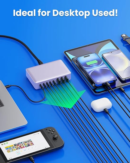 USB C Charger 300W USB C Charger Block 8-Ports GaN IV Fast Charging Station,PD 100W Laptop Charging Hub Wall Adapter Compatible with MacBook/Air,DELL,Steam Desk,iPhone 16/15/14,Galaxy S24 etc