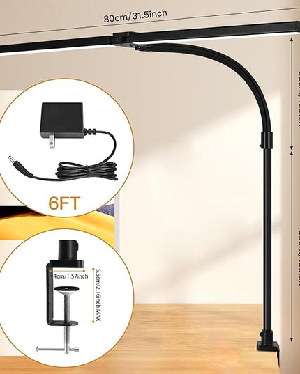 LED Desk Lamp for Office Dorm Home - Eye Caring Desk Light with Timer, Remote Control 24W Brightest Dual Screen Computer Monitor Gooseneck Dimmable Table lamp with Anti-Glare Cover Base