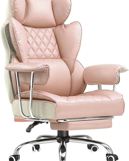COMHOMA Big and Tall Office Chair, High Back Leather Gaming Chair with Footrest, Executive Ergonomic Office Chairs with Pocket Spring Lumbar Support and with Outward Fixed Soft Armrests