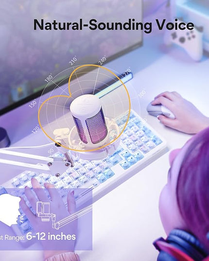 MAONO USB Gaming Microphone with Noise Cancellation, Computer PC Mic with Boom Arm, RGB Light, Mute, Gain, Monitoring Streaming Mic for Podcast, YouTube, Twitch, Discord, PS5/4, GamerWave DGM20S