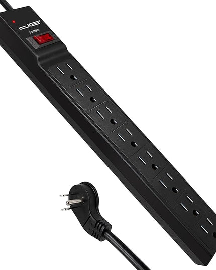 Digital Energy 25 FT 8 Outlet Surge Protector Power Strip - 15 AMP, 1875 W, 125 V, 350 J Surge Protection, ETL Listed - Flat Plug, Black