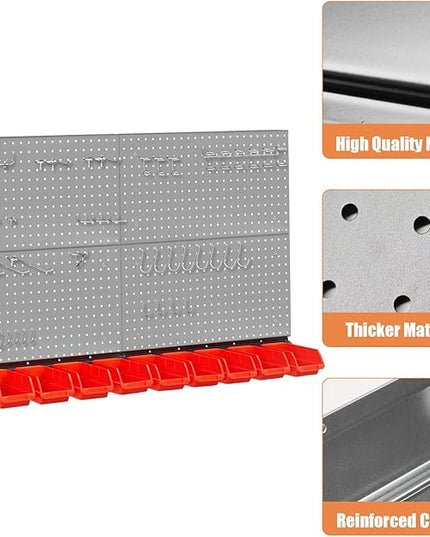 Peg Board Wall Organizer, Gray Metal Pegboard Organizer, 4 Metal Pegboard Panels(12"x24") with 55 Accessories, Wall Mount Large Peg Board Kit with Hooks, Bins for Home, Garage, Workbench