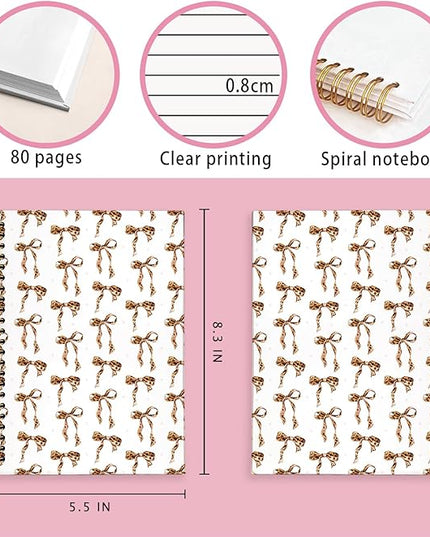 LIANGW Coquette Leopard Bow Notebook Journal for Teen Girls & Women, Leopard Gifts for Women, Cheetah Prints Office Supplies, Hardcover Spiral Notebook, 5.5x8.3 Inch