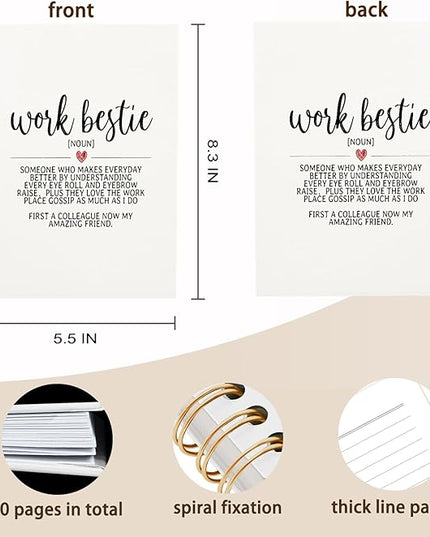 QUICQOD Work Bestie Spiral Notebook,Employee Appreciation Gift,Thank You Gift for Coworker, Office Gift Journal Idea for Women Coworker, New Job Gifts,White Hardcover Notebook 5.5x8.3