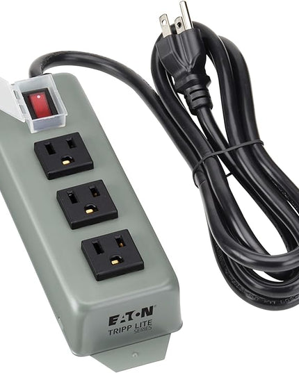Eaton Tripp Lite Series 3-Outlet Heavy Duty Power Strip, Metal, Mountable (Wall Mount & Under Desk), 6ft Extension Cord, On/Off Switch Cover, Industrial Garage Shop Work Bench Applications (3SP)
