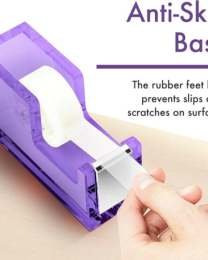 OfficeGoods Acrylic Tape Dispenser – Modern Desk Organizer for Office Supplies – Heavy Duty Refillable Tape Holder for Home and School Crafting – Stylish Desktop Accessory for Gift Wrapping, Purple