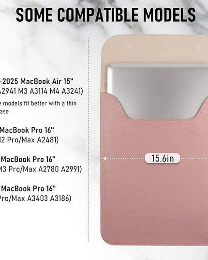 Allinside 15-16 inch Laptop Sleeve Case Compatible with MacBook Air 15 2023-2025/MacBook Pro 16 2021-2024, Waterproof PU Leather Laptop Sleeve Bag Protective Vertical Case Cover, Pink