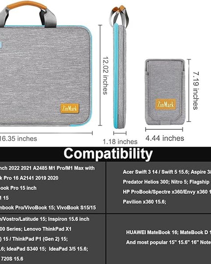 ZINMARK Laptop Case 15.6 Inch Briefcase Military-Grade Protection with Detachable Belt Bag, Compatible All Model of 15-16 Inch MacBook Pro and Most Popular 15.6 Inch Notebooks Chromebooks (Gray&Blue)