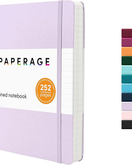 PAPERAGE Lined Journal Notebook, (Lavender), 252 Pages, Medium 5.6 in x 8 in - 100 GSM Thick Paper – Hardcover Journaling Notebook for Work, School & Note Taking