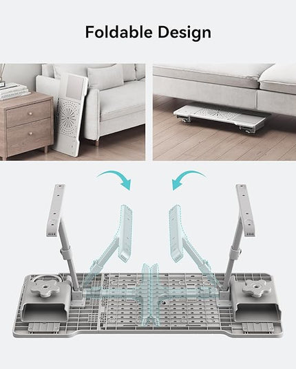 Newtral Laptop Bed Tray Desk, Height & Angle Adjustable Foldable Laptop Stand w/Cup Holder, Mousepad, Laptop Table Bookstand for Gaming, Working, Sofa & Office Chairs Use (Grey, Upgrade)