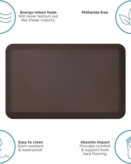 GelPro Anti-Fatigue Designer Comfort Kitchen Floor Mat, 20x32”, Leather Grain Truffle Stain Resistant Surface with 3/4” Thick Ergo-Foam Core for Health and Wellness