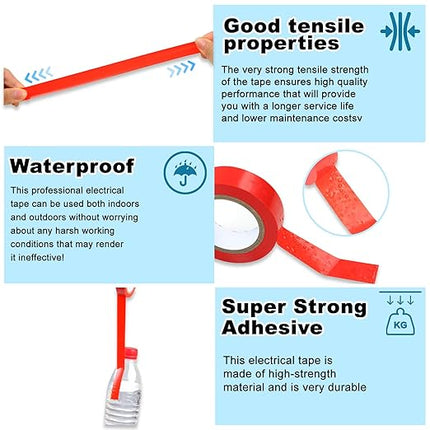 Romeda 9 Pack Electrical Tapes, Electrical Tape Water, Sun, and Oil Resistant, Electrical Tape is Suitable for Most Domestic, Commercial, and Industrial environments - Red