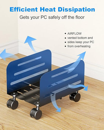 Suptek Computer Tower Stand,Mobile CPU Rolling Stand, 5.5 to 9.8 inch Wide Adjustable Mobile Cart Holder with Locking Caster Wheels,Gaming PC Holder,Steel Rolling Cart,Black(ZJJ005)