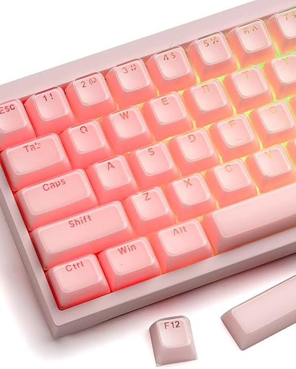 XVX Pink Jelly Keycaps for Mechanical Keyboard, Cute Crystal Keyboard Keycaps, Shine Through Keycap Set Compatible with 61/68/84/87/98/100 ANSI and ISO Layout MX Switches Mechanical Keyboard