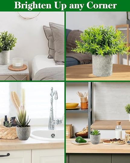 Lemonfilter 4 Pack Fake Plants, Small Eucalyptus Rosemary Succulents Artificial Mini Faux Potted Plants Fake Plant Indoor for Home Bathroom Bedroom Office Desk Desk Shelf Decor