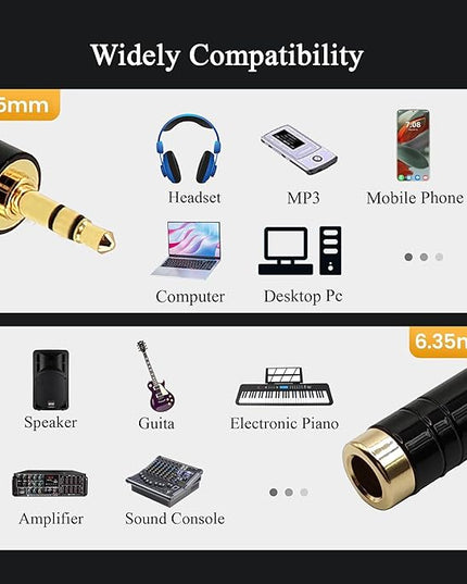 Voluty Tek 6.35MM Female to 3.5MM Male Headphone Adapter 1/4 to 1/8 Audio Stereo Adapter for Headphone 2PCS