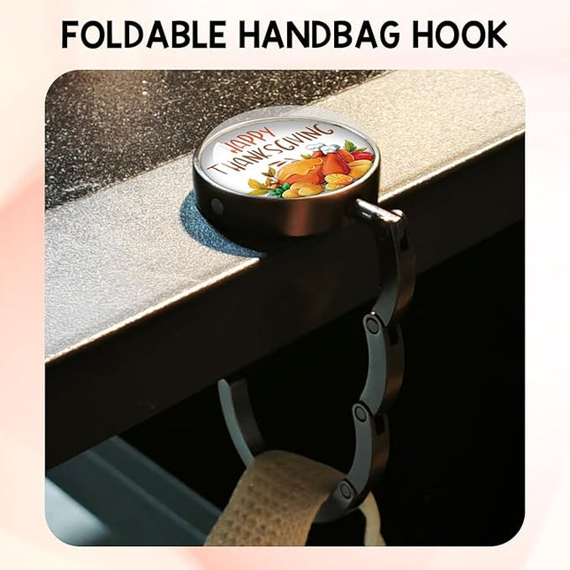 YAZMEEN Thanksgiving Turkey Foldable Purse Hook for Table, Happy Thanksgiving, Women's Handbag Hanger Holder, Portable Purse Table Hanger, Funny Desk Hook Gifts for Women Mom Wife Sister Friend BFF