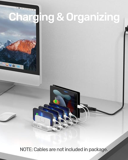 Unitek Multi Charging Station, 10-Port USB Charger for Multiple Device with SmartIC Tech and Adjustable Dividers, Organizer Stand Compatible with iPad, Tablet, Kindle, iPhone