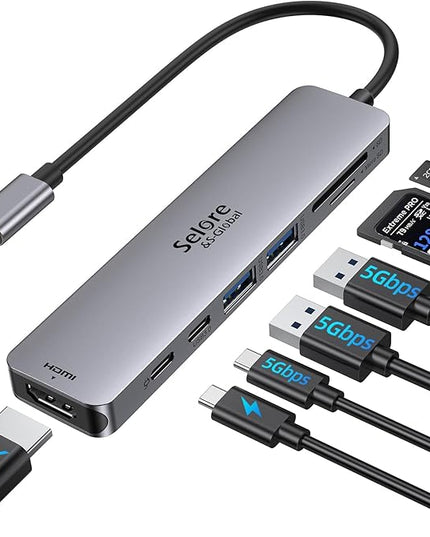 USB C Hub HDMI Adapter for MacBook Pro/Air, 7 in 1 USBC Dongle with HDMI, SD/TF Card Reader, USB C Data Port,100W PD, and 2 USB 3.0 Compatible for MacBook Pro/Air, Dell XPS, Lenovo Thinkpad.