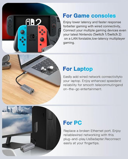 USB c to ethernet Adapter,ethernet to USB C,usbc to CAT6,Gigabit to c Port for Laptop,usbc to RJ45,USB-c to Network with 1000mbps