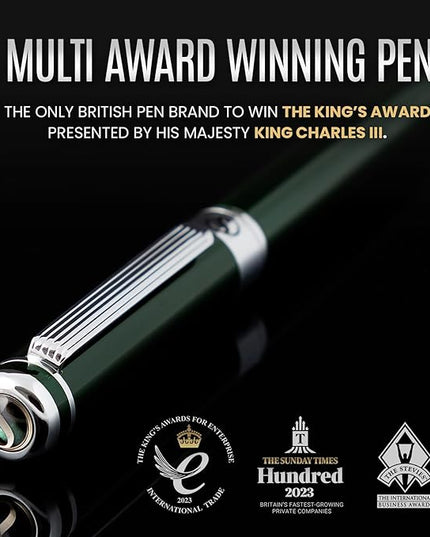 Scriveiner British Racing Green Fountain Pen - Stunning Luxury Pen with Chrome Finish, Schmidt Nib (Fine), Best Pen Gift Set for Men & Women, Professional, Executive, Office, Nice Pens