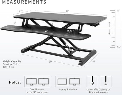 VIVO 42 inch Desk Converter, K Series, Height Adjustable Sit to Stand Riser, Dual Monitor and Laptop Workstation with Wide Keyboard Tray, Black Carbon Fiber Top, Black Frame, DESK-V042KR