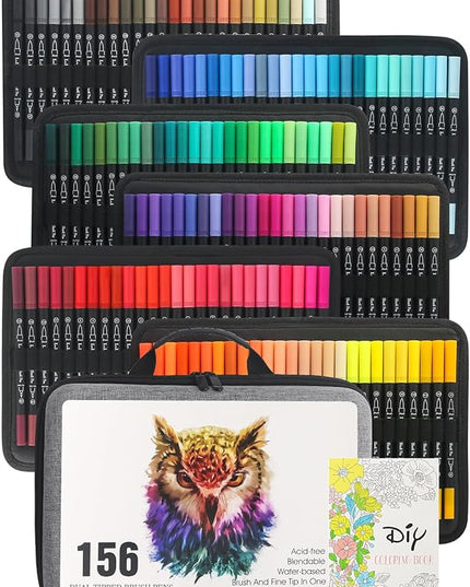 156 Colors Dual Tip Markers Brush Pens, Fine & Brush Tip Art Markers for Adult Coloring Book Drawing Calligraphy, Colored Pen Christmas Gifts Stocking Stuffers for Teen Art Supplies