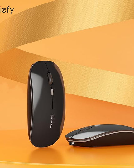 Uciefy Q5 Slim Rechargeable Wireless Mouse, 2.4G Portable Optical Silent Ultra Thin Wireless Computer Mouse with USB Receiver and Type C Adapter, Compatible with PC, Laptop, Notebook, Desktop Black