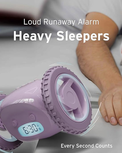 CLOCKY Alarm Clock on Wheels – Loud Rolling Alarm Clock for Heavy Sleepers | Runaway Clock That Jumps & Runs to Wake You Up | Funny Unique Gift for Adults & Teens (Lavender)