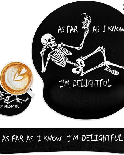 Britimes Skull Skeleton Black Ergonomic Mouse Pad Set with Wrist Rest Non-Slip Rubber Base Wrist Cushion Support and Coasters Mousepad with Wrist Support for Computer Keyboard and Desk