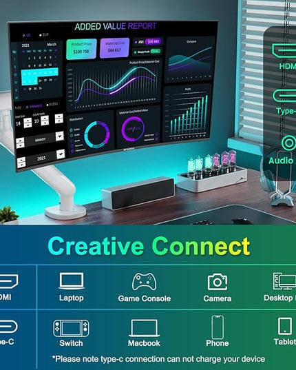 SANSUI Curved Monitor 27 inch 120Hz USB Type-C Computer Monitor with Speakers Built in丨FHD 1080p丨HDR丨110% sRGB丨1500R丨VESA Compatible,for Tablet,Desktop,Laptop and PC Work Gaming
